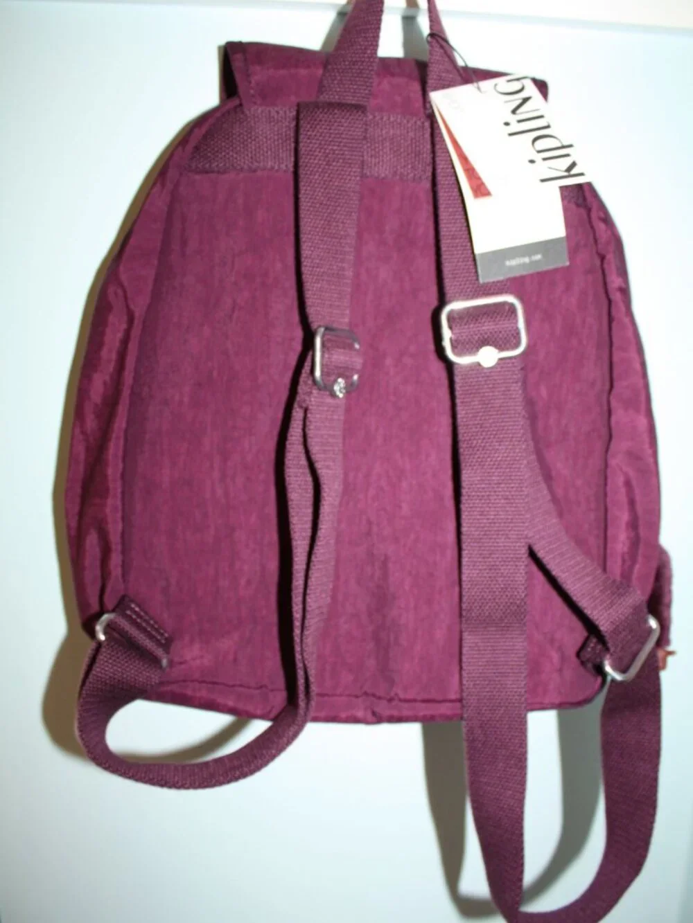 NWT Kipling Queenie Nylon Small Backpack Purse Dark Plum Tonal K19450 & Keychain